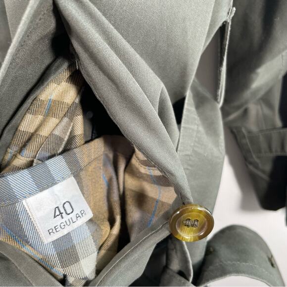 Vintage Burberry Olive Green Novacheck Wool Lined Trench Coat 40 Burberrys - Picture 2 of 16